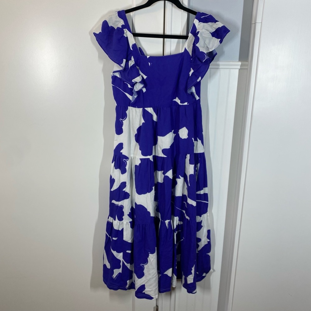 CROSBY by Mollie Burch Eloise Tie Linen-Blend Midi Dress Aegean Bloom Size XS - Picture 2 of 8